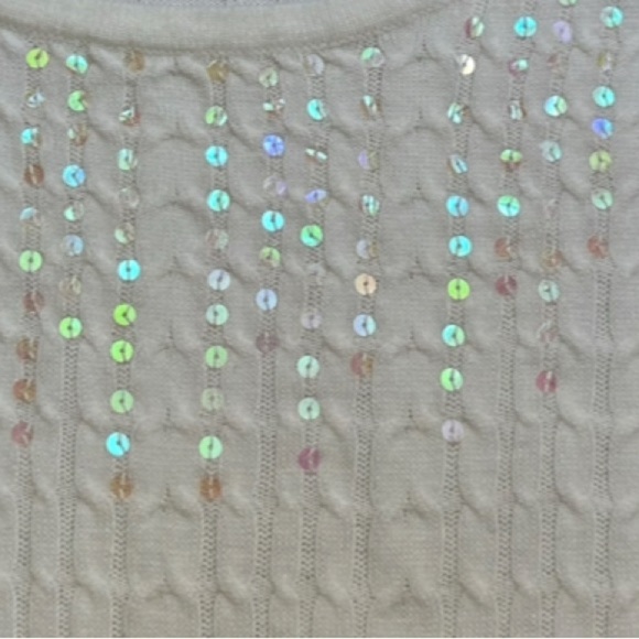 Vintage Large Krystal Kobe White/ Cream Cable Knit Sweater with Sequin Detail - Picture 11 of 11